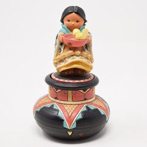 1995 Friends of Feather Compassion Girl Birdbath Trinket Box Karen Hahn Native